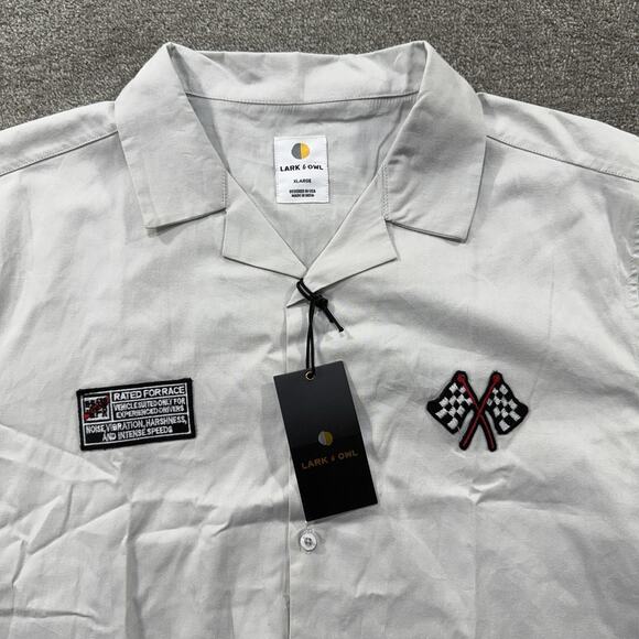 Lark & Owl Motorsport Camp Collar Shirt Gray Cotton XL Racing Embroidered Light - Picture 2 of 10